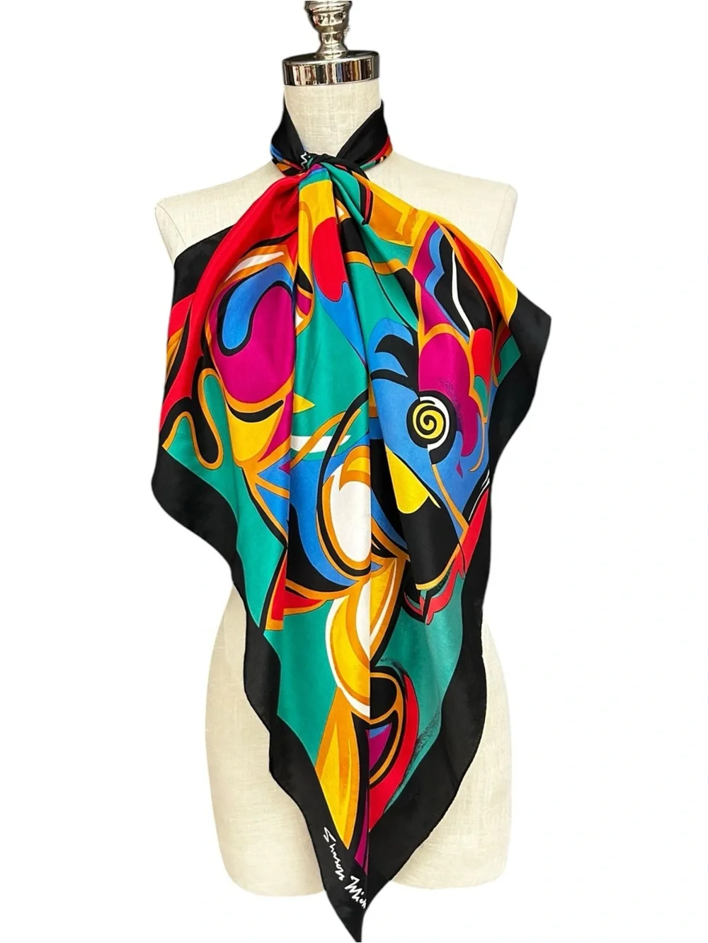 Sharon Michaels Abstract Silk Scarf Square Multicolor Art Print 80s 90s Style